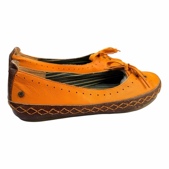 VTG Y2K AWOL Orange Leather Slip On Laced Boho Gardening Ballet Flats Size 8 - Picture 2 of 8